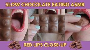 Slow Chocolate Eating ASMR Red Lips Close-Up