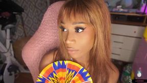 ebony trans girl Vanniall edges for two hours in a tiny blue bikini - ending in a HUGE self facial! full webcam show