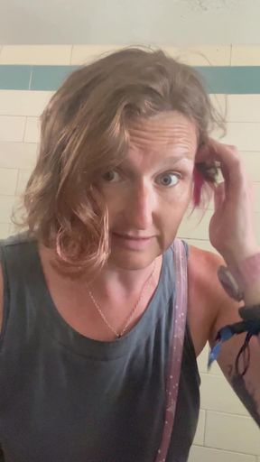 Got carried away playing with my epic tits in the bus station loos after getting totally naked to piss for you   Clip 3