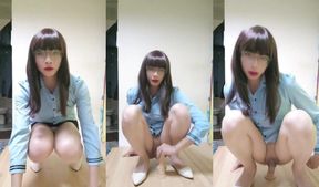 Office Ladyboy Tingxuan Sucks Massive Dildo Rides to Gushing Creampie