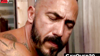 GayOver30.com - Darin pushes Alessio up against the wall for a hardcore anal fuck