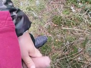 Filling foreskin with piss like balloon - day forest pissing yellow piss