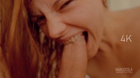 Biting cock, foreskin and balls - Cum teeth cleaning fetish - 4K