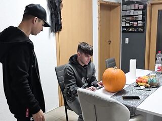 Homosexual lads have pleasure: We screw the Halloween Pumpkin and cum on it