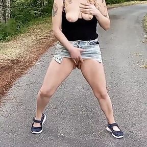 Masturbating outdoor and big squirt