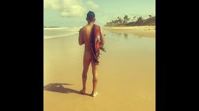 nudist beach - dan naked and hard jerking off on the beach