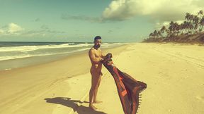 nudist beach - dan naked and hard jerking off on the beach