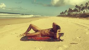 nudist beach - dan naked and hard jerking off on the beach