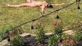 Staked Nude Spread Eagle in the Yard and Made to Cum Multiple Times