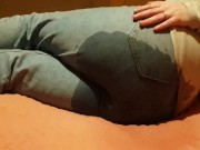 ⭐ Chilling in my pissy jeans watching TV. I couldnt hold it and peed myself before filming!