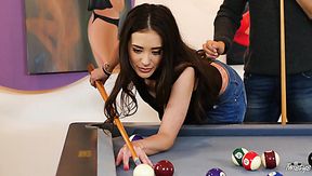 Having climbed onto the billiard table nympho Gia Paige gives nice head