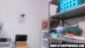 Dark-haired teen seduces security guard in office uniform