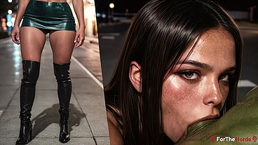 A hot, tanned Brazilian girl on the high heels and dressed in latex asked an orc to give her a lift home from the nightclub...to show her gratitude, she let him fuck her in every hole!! [AI]