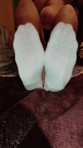 Watch my sweet white cotton socks and stroke your dick