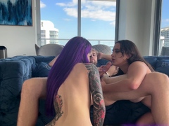 Two hot busty babes hardcore anal threesome