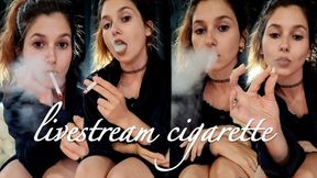 Smoking Livestream in My Blue Robe and Short Black Dress