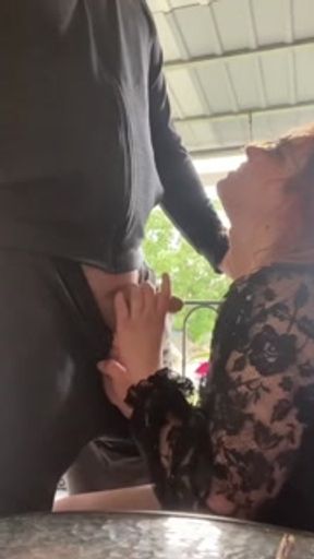 Caught by colleague while sucking on the public office terrace