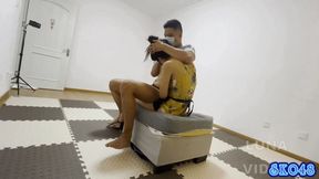 Lapsitting a sexgirl and lick nipple on the chair #AS048