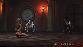 3d dickgirls engage in hard fucking of sexy slave in ritual room