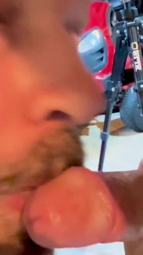 Construction Dad Has Fun in the Garage with His Buddy