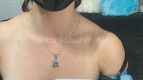 Self Auto BP Cuff and Breast Play in Black Lingerie 4K