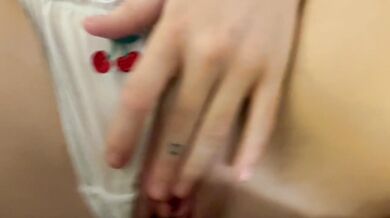 Amateur couple first time tribbing with strap-on creampie closeup