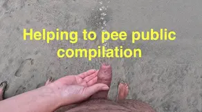 Girl helps to hold the dick while peeing public