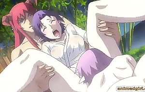Busty anime threesome fucked in the outdoor