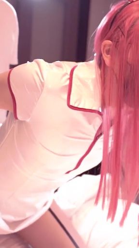 Hentai Cosplayer chest massage from behind, Chainsaw Man Makima Nurse, Japanese Anime Cosplay part.7   Clip 1