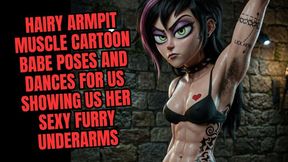 Sexy alt hairy armpit animated cartoon bitch with tattoos and hard body shows us her sweaty stinky furry underarms