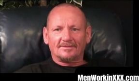 MenWorkinXXX.com - Inked mature guy tugging and stroking his dick solo