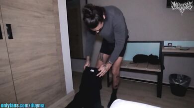 Fun in a hotel during a film festival hot couple grinds on dick no penetration
