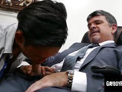 Twink accountant services his boss's thick cock after hours