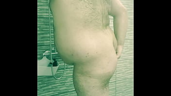 Chubby Gay Bear Plays With His Soapy Moobs and Cums on Dildo in the shower ft plumpnstocky