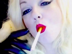 Slutty Blonde Smoking In Gloves