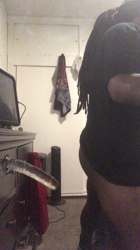 Black Ass Wearing Submissive Thong Playing with Toys
