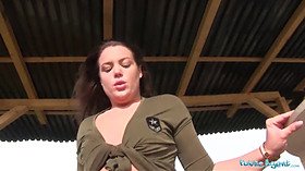 Naughty student gets creampied outside by real agent for cash