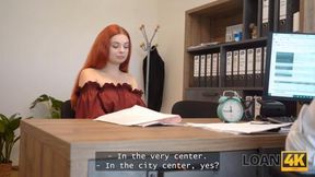 Redhead teen seduces loan officer and plows in the office