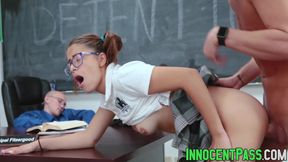 Innocent nerdy teen Izzy Bell gets her pretty face covered in hot cum