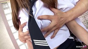 Hairy-pussed Japanese teen gets seduced by old ugly man