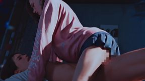 nighttime seduction – red bow unfastened, blue skirt lifted, secret nipples exposed under soft light