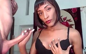 Ebony tranny stroking her lover