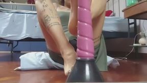 Kinky Rose does a footjob to a Giant dildo with humiliation and kicks