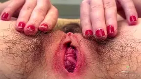 Redhead Spreading Her Hairy Pussylips