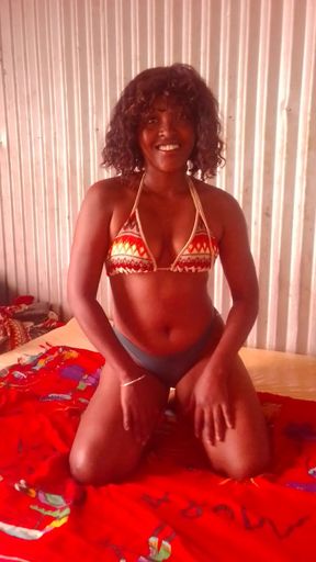 She is having fun alone in her bed