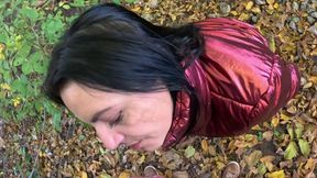 Risky Outdoor Blowjob by the Lake Red Shiny Downjacket Fetish 316