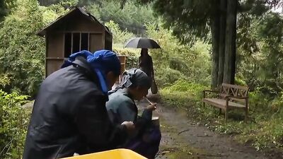 Japanese mature Milf enjoy men to gangbang her in mountains