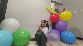 Akina blows balloons on the floor parts 2