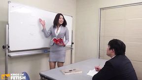 Japanese teacher deepthroats and squirts on big dick in classroom