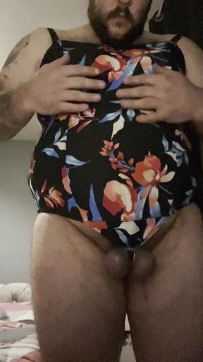 Cock and Ball Bondage with Swimsuit and Nipple Clamps